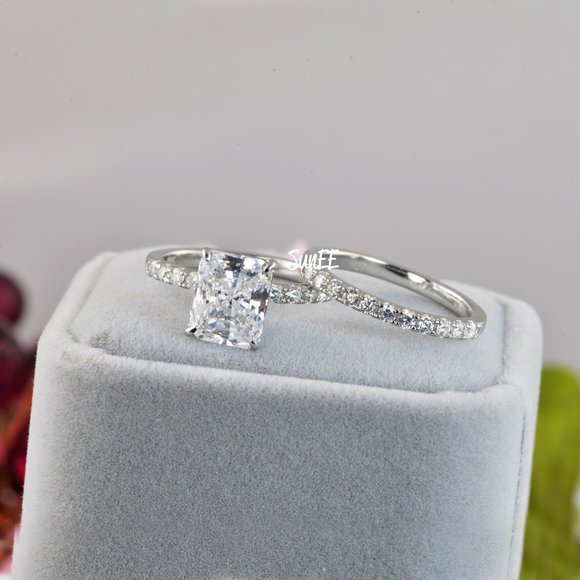 NEW RADIANT DIAMOND CUT WEDDING RINGS ENGAGEMENT RING SET - Picture 9 of 11